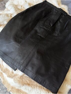 Black Leather Pencil Skirt - Women